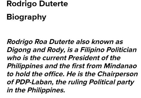 Biography Of Rodrigo Duterte Brainly Ph