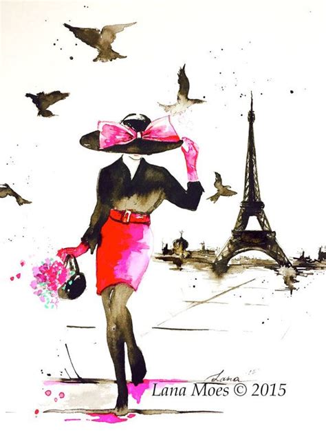 Pink Parisian Fashion Illustration Art Print From Watercolor Painting