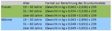 Kalorienbedarf formel Bürozubehör