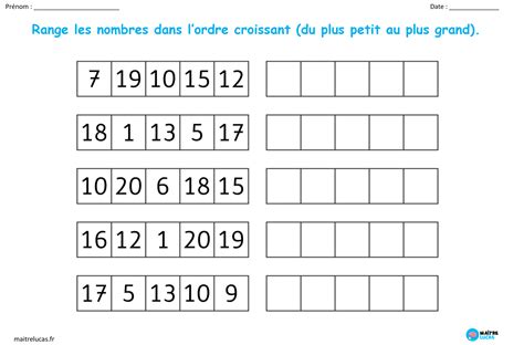 Fiche pour apprendre à Exercices Compter jusqu à 20 CP CE1 Maître Lucas