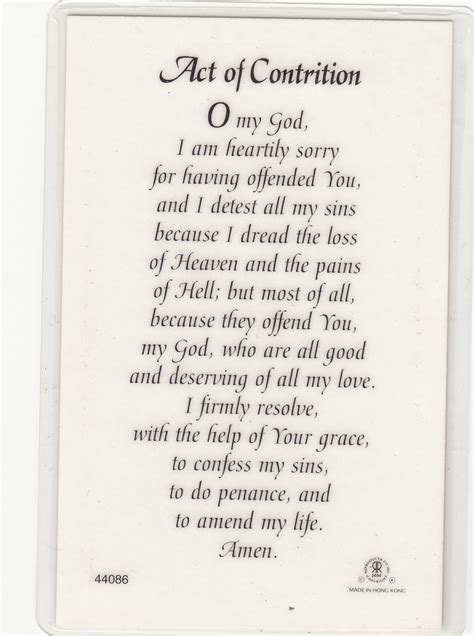 Art Of Contrition, Laminated Prayer Card, 110 x 70mm, Holy Card Printed ...