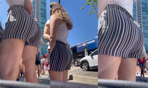 French Blonde W Bubble In Striped Shorts Mins Candid Best Premium