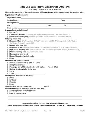 Fillable Online Ohio Swiss Festival Grand Parade Entry Form Fax