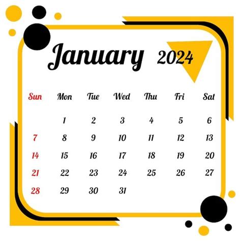 A Calendar For January With The Word January In Black And Yellow On A