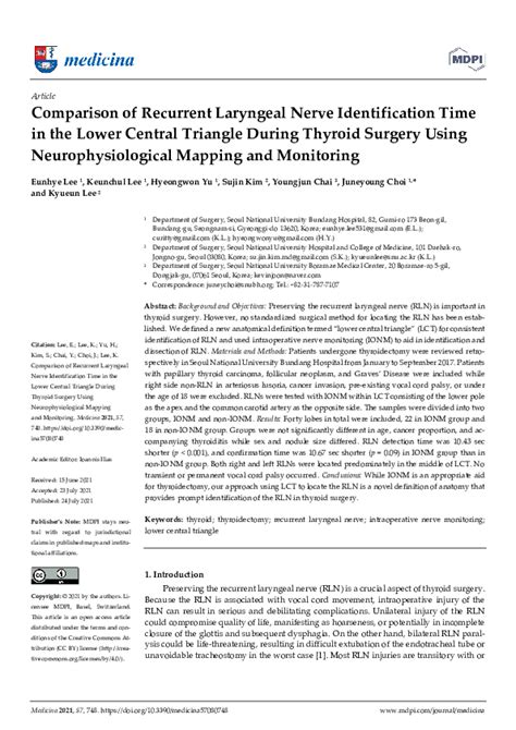 Pdf Comparison Of Recurrent Laryngeal Nerve Identification Time In