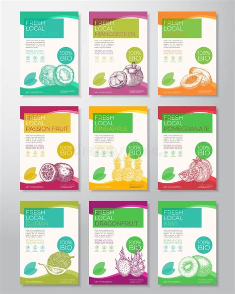 Fresh Local Exotic Tropical Fruits Label Templates Collection Abstract