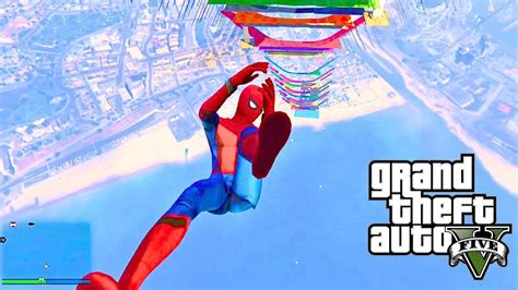 GTA5 SPIDERMAN Mega Ramp Crash Tests Jumps Ragdolls Epic FAIL Funny