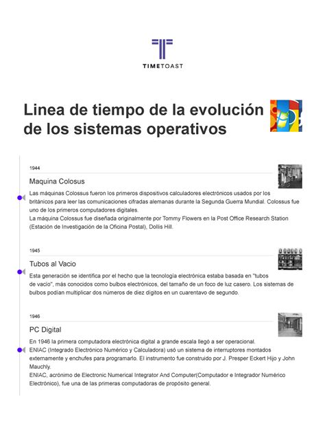 Linea de tiempo de la evolución de los sistemas operativos timeline