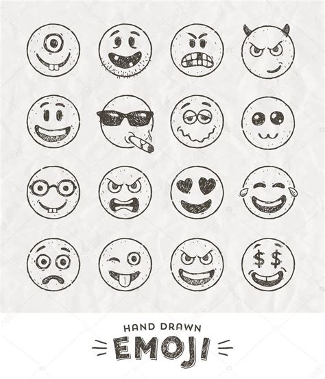 Conjunto De Emoticones Dibujados A Mano Conjunto Vectorial De Emoji