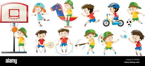 Children Playing Different Sports And Game Illustration Stock Vector