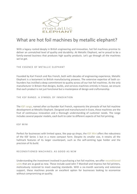 PPT What Are Hot Foil Machines By Metallic Elephant Metallic Elephant PowerPoint