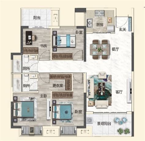 康桥学苑a户型，康桥学苑4室2厅2卫1厨约13569平米户型图，朝南朝向 邵阳安居客