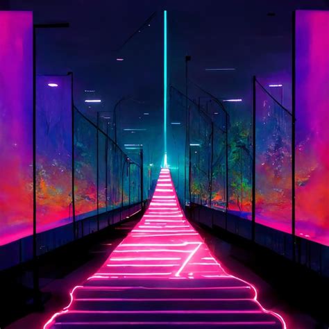 Premium Photo Neon Lights Shine Brightly On A Long Corridor Leading