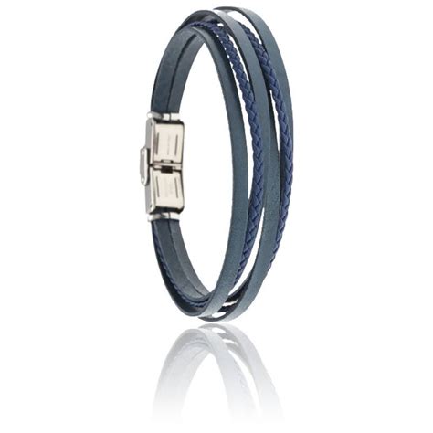 Bracelet Acier Cuir Tress Bleu Italien Apollon Ocarat