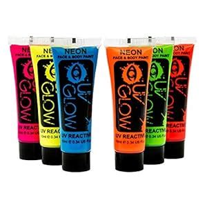 6 x 10ml UV Bodypaint Körpermalfarben Schwarzlicht fluoreszierende