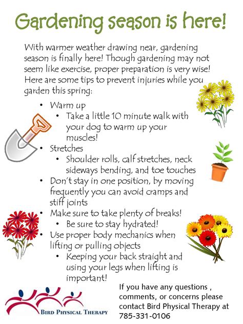 Gardening Poster PDF Page 001 Bird Physical Therapy