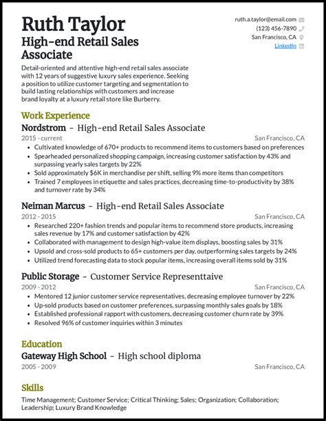 Retail Sales Associate Resume Examples Templates