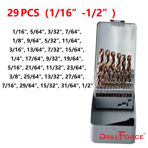 Drillforce 1 16 1 2 Cobalt Drill Bit Set M35 HSS Jobber Length Twist