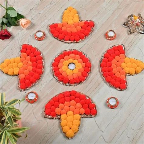 Multicolor Diya Shaped Festival Rangoli Size Dimension 3 Inch Per