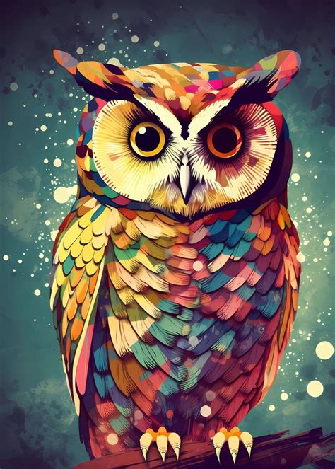 Owl Colorful Poster Picture Metal Print Paint By Decoydesign