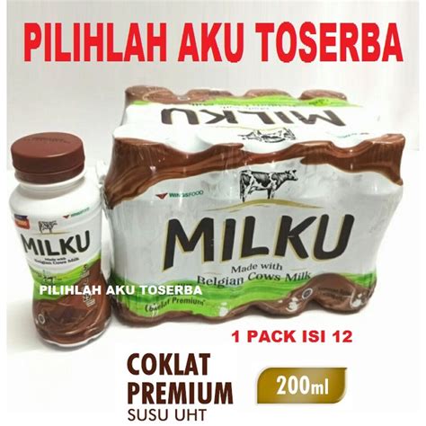 Jual MILKU Susu UHT Rasa COKELAT 200 Ml 1 Pack Isi 12 Botol