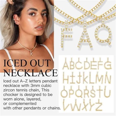 Collier Femme Lettre Plaqu Or Orn De Zircon Cubique Ice Out Chain