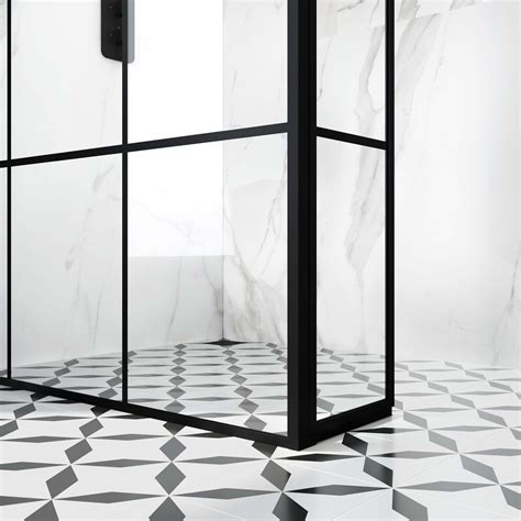 Munich Matt Black Grid Room Shower Glass 1000mm And Panel