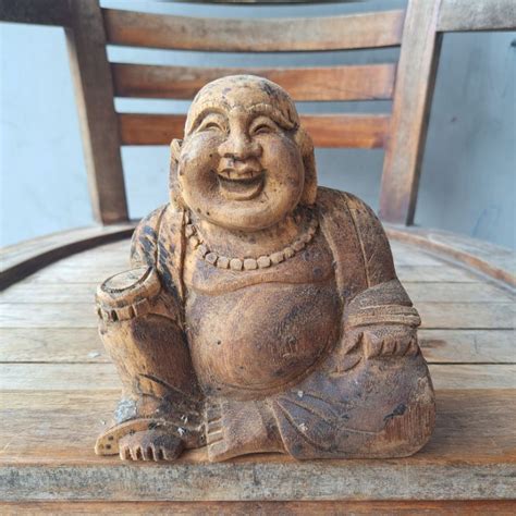 Jual Patung Happy Budha Kayu Lawasan Alusan Jadul Vintage Antik