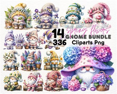 Watercolor Gnome Clipart Bundle Png Spring Gnome Png Spring Floral