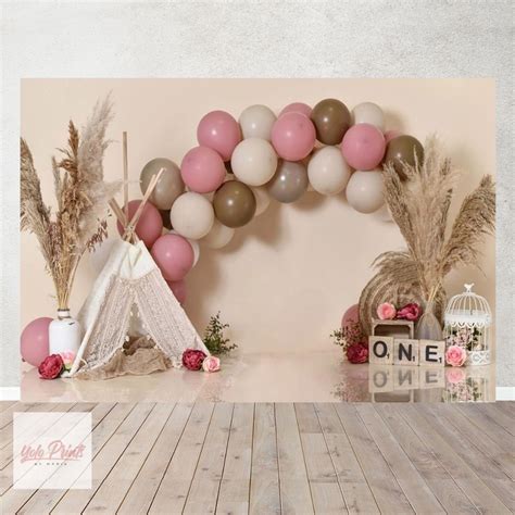 Yolo A40 Boho Girls Pink Balloon Tarpaulin Banner Backdrop For