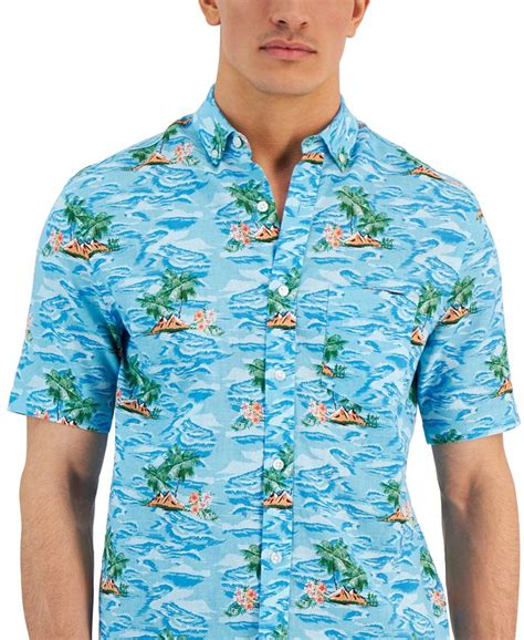 Club Room Mens Island Waves Classic Fit Textured Tropical Print Button