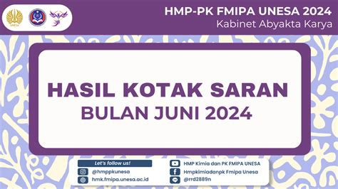 Hmp Pk Fmipa Unesa Hasil Kotak Saran Periode Bulan Juni 2024 Hmk