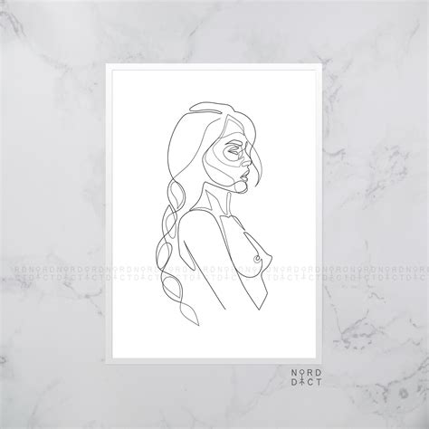 One Line Nude Woman With Braid Printable Female With Plait Nudity Poster Simple Erotic Line