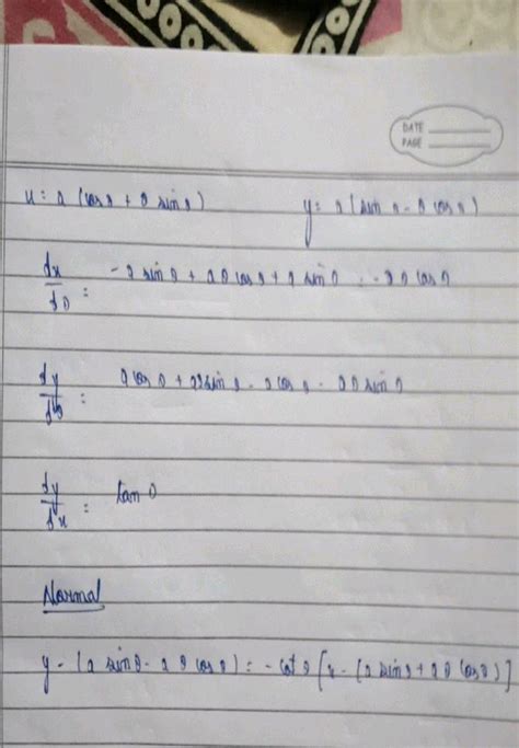 1 The Normal To The Curve X A Cos Theta Theta Sin Theta Y