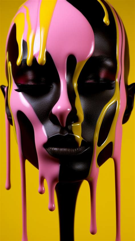 A Close Up Of A Person Wearing A Pink And Black Mask Pop Art