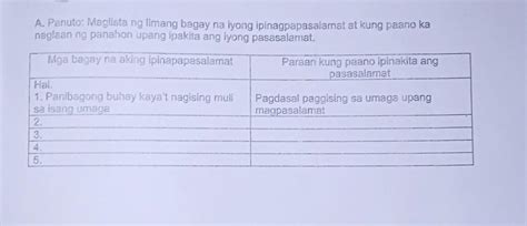 A Panuto Maglista Ng Limang Bagay Na Iyong Ipinagpapasalamat At Kung