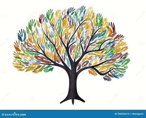 Isolated Diversity Tree Hands Illustration In Hand Drawn Style Stock