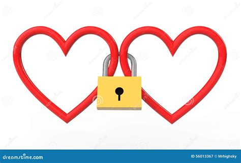 3d Hearts Locked Together With Padlock Stock Illustration