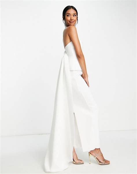 Asos Design Premium Bandeau Tux Detail Maxi Dress In Ivory Asos