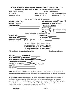 Fillable Online Sewer Connection Application Permit Form Vision