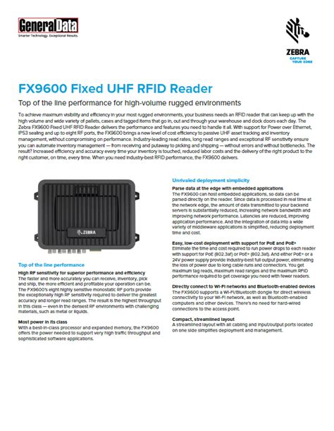 Zebra Fx9600 Fixed Uhf Rfid Reader Product Brochure General Data