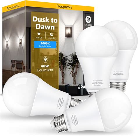 Dusk To Dawn Light Bulbs Outdoor 40W Equivalent A19 Auto On Off LED