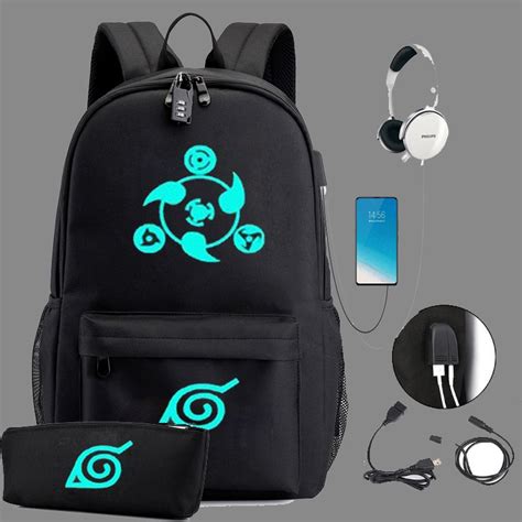 NARUTO Mochila Luminosa Estuche Set Hombre Mujer Estudiante Bolsa