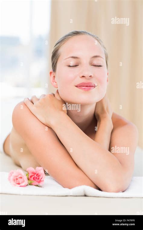 Peaceful Blonde Lying On Towel Stock Photo Alamy
