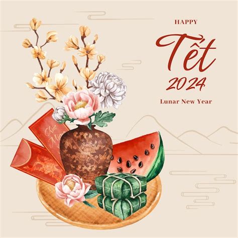 watercolor tet illustration premium vector