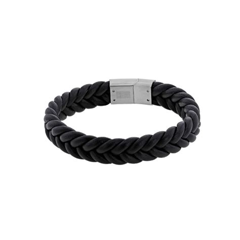 Bracelet Cuir De Bovin Tress Pais Noir Et Fermoir Magn Tique Acier