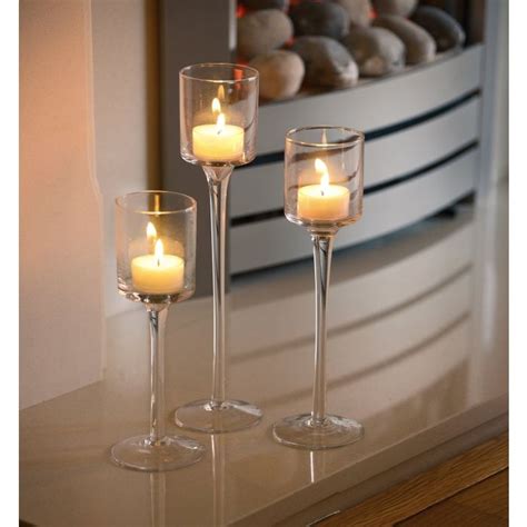 Set Of 3 Tea Light Glass Candle Holders Auraglow Led Lighting