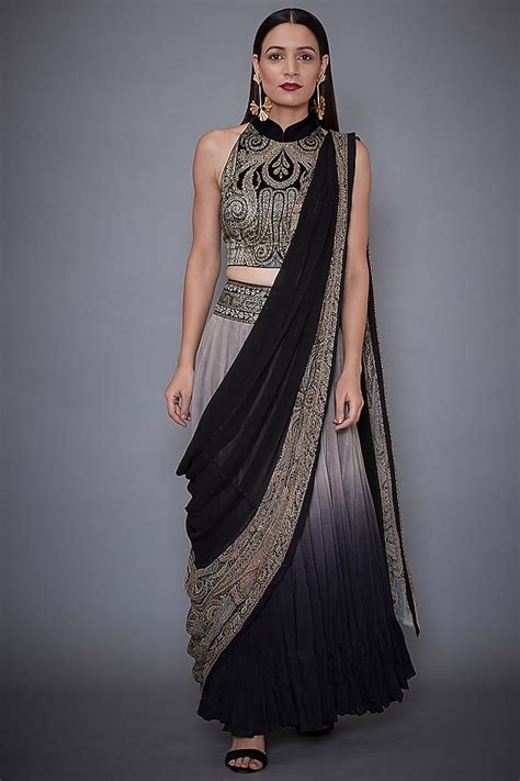 Grey Printed And Embroidered Wedding Lehenga Set By Ri Ritu Kumar At