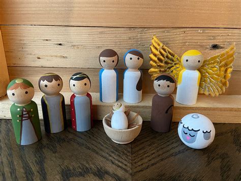 Nativity Set Peg Dolls Etsy Nativity Peg Doll Peg Dolls Wood Peg