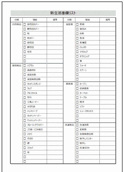 新生活準備リスト｜チェックリストの雛形を無料ダウンロード